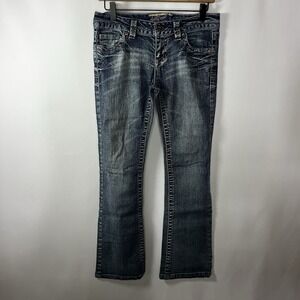 Y2K Wallflower Pants Women Sz 7 Blue Denim Low Rise Bootcut Flared Jeans Zip Fly